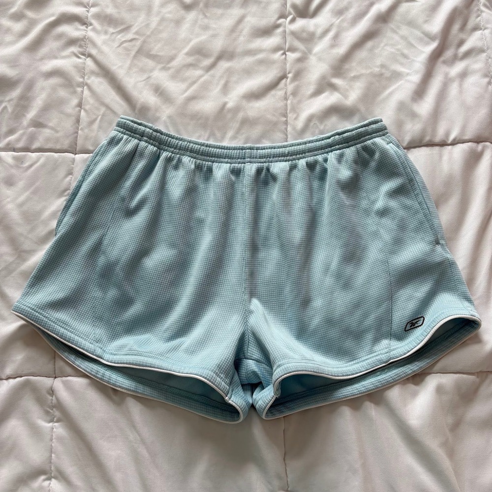 Vintage 90s Reebok PlayDry Womens Blue Waffle Knit Athletic Shorts Large Pockets